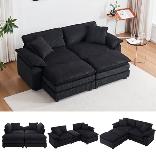 84.6” Corduroy Loveseat Ottoman, Oversized Double Chaise