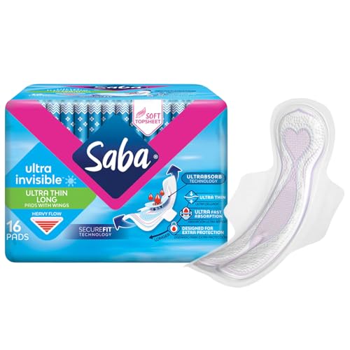 Image of SABA Ultra Invisible Ultra Thin Long Pads with Wings, Regular Flow, 3-Pack of 16 Pads (48 Count)