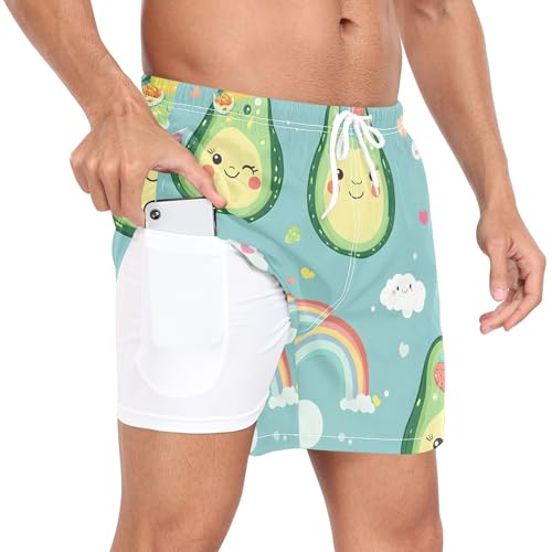 xigua Cute Avocados Mens Swim Trunks with Liner, 5 inch Quick Dry Mens Boardshorts for Beach2