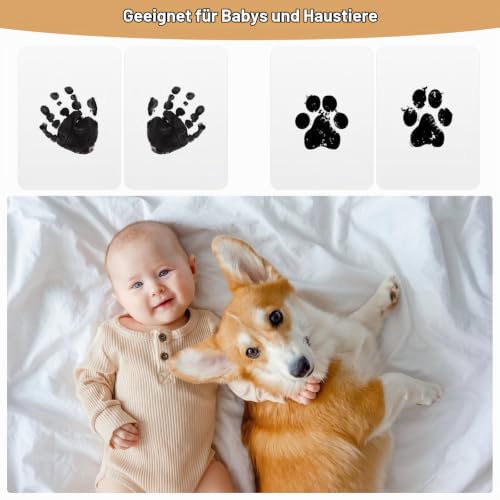 8 Stück Baby Handabdruck und Fußabdruck Set, Pfotenabdruck Set Hund und Katze mit Fotorahmen, Babyhaut kommt nicht mit Farbe in Berührung für Baby Shower Familie Geschenk