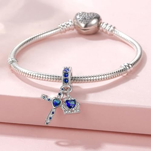 Silver Cross Birthstones Charm Fit for Pandora Charms Bracelet Crown Dangle Charms Beads Birthday Jewelry Gifts for Women2