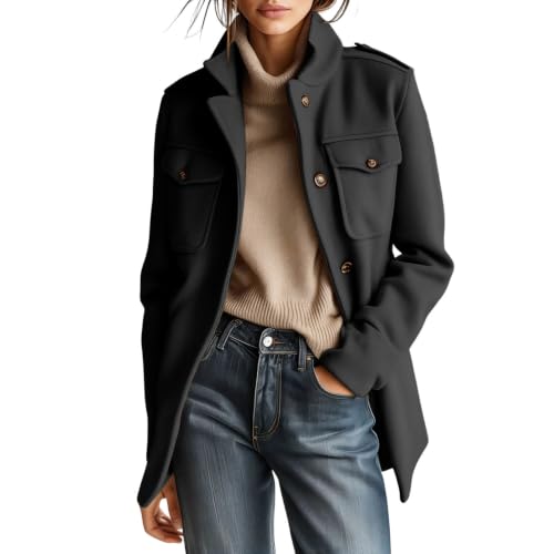 Trench Coat Women Stand Collar Button Jacket Fall Winter Outdoor Outfits - image 1