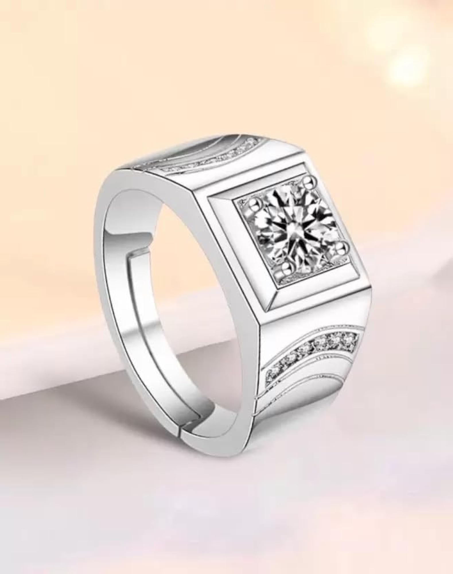 American Diamond Solitaire Adjustable Ring, Stylish Gift