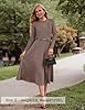 ZESICA Women's Long Sleeve Midi Sweater Dress 2025 Fall Crewneck Knit A Line Pleated Flowy Long Dresses with Belt,Khaki,Large #5