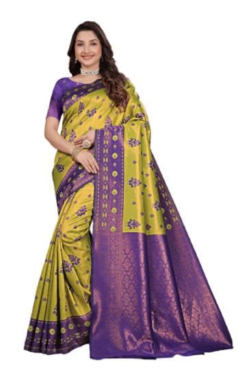 Image of Traditional Banarasi Silk 5.50 Meter Saree With 0.8 Meter Unstitched Blouse Piece For Wedding, Family Function, Festival And Special Occasion
