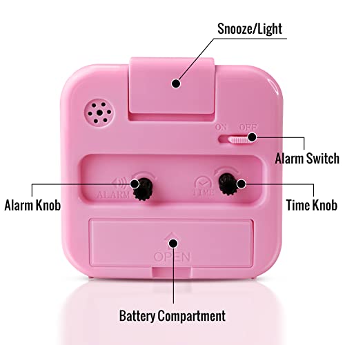 Image of Lamisola Small Pink Kids Desk Alarm Clock, Analog Travel Battery Operated Clock,Quieter Bedside Clocks for Girls' Bedrooms Bathroom Living Room Kitchen Shelf Clocks