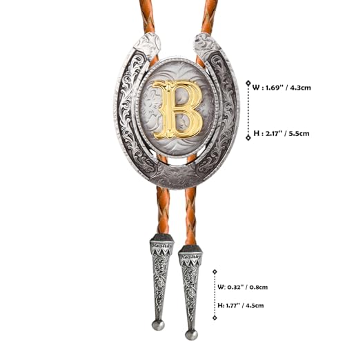 Image of Vintage Western Cowboy Monogram Initial Letter Bolo Tie for Men | Premium brown braided leather, adjustable sliding clasp, anti-tarnish alloy pendant, versatile A-Z western bolo tie