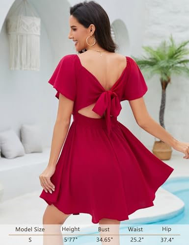 Image of Florboom Women's Sweetheart Knot Front Dress Flutter Sleeve Tie Back A-Line Chiffon Mini Dresses