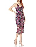 Dress the Population Women's Aurora Sleeveless Plunge Neck Bodycon MIDI Dress, Navy Multi, XX-Large