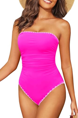 Image of Holipick Women Tummy Control One Piece Swimsuits Strapless Bandeau Bathing Suits Slimming Halter Swimwear