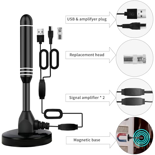 Image of Indoor TV Antenna with 2 Signal Boosters & 32FT Cable - Digital Antenna for Smart TV, Magnetic Base, Supports 4K 1080p - Dual Amplifiers for Long Range Reception of Local Channels(White)