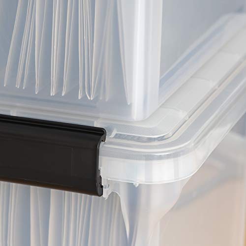 Iris Usa 32 Quart Weatherpro Letter Size Portable File Box, Plastic Storage Container With Durable Lid And Seal And Secure Latching Buckles, Weathertight, Clear With Black Buckles, 4 Pack #TOP2