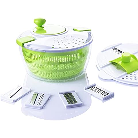 Arquiel 7 in 1 Multifunction 4L Salad Spinner Kitchen Gadget set Vegetable Dryer Grater Slicer Cover