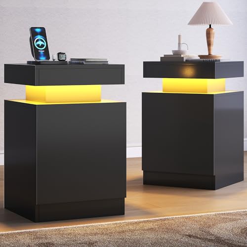 MXV Nightstand Set of 2 with LED Lights,Night Stand with