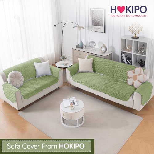 Image of HOKIPO Quilted Sofa Cover 3 Seater and 2 Seater Set - 5 Seater Sofa Cover (3+2) for Seat & Back | 'Quilt Classic' Green (IN-927 * 2+926 * 2-GRN)
