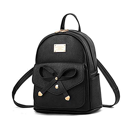 Mini Babala Damen Vintage PU Leder Rucksack Schultasche Daypacks Outdoor Umhängetasch Casual Wasserdichte Rucksack für Frauen, schwarz Cover