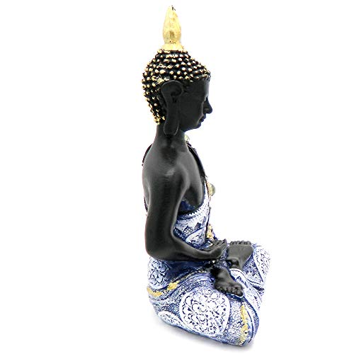 Estatua de Buda decorativa 8 pulgadas azul y dorado miniatura 4