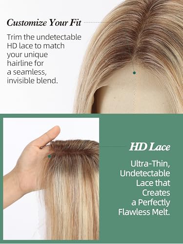 Image of 13 * 4 HD Glueless Human Hair Ombre Mixed Blonde Lace Front Wigs for White Women Straight Wig Pre Plucked 180% Density Transparent (20inch)