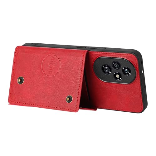 Image of for Honor 200 Pro 5G Case with Card Slots Kickstand Leather + TPU Phone Cover - Red