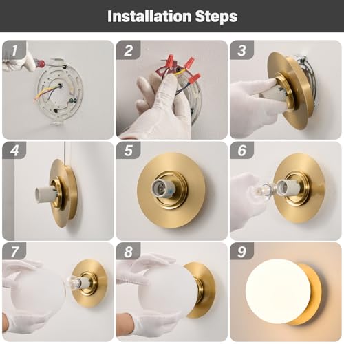 Image of Modern Gold Globe Wall Sconce，Single Light with Milk Glass Shade | 6 inch Minimalist Spherical Vanity Sconces,Contemporary Small Brass Ball Lights Fixture for Entryway Bedside Bathroom,E26 Base