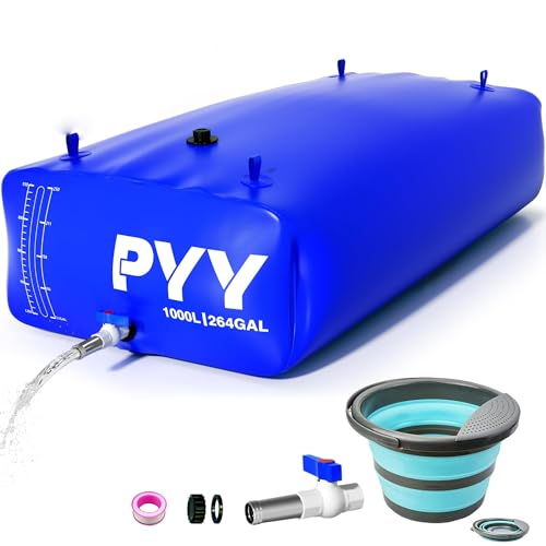 PYY Portable 264 Gallon/1000L Water Bladder - Truck Bed,Carrier Cart, Large Water Bob Bathtub Emergency Water Bladders for Outdoor RV Car Camping,Water Bladder Tank with Spigot,Overflow Kit-Blue