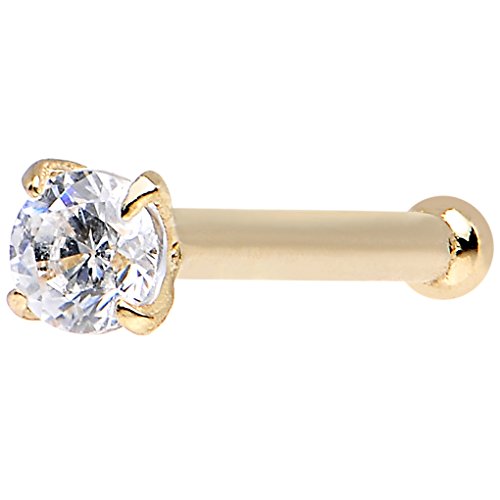 Body Candy 14k Yellow Gold 2mm Cubic Zirconia Nose Stud Bone 20 Gauge 1/4