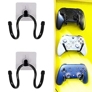 Universal Adhesive Game Controller Organizer Wall Rack Wall Mount Wall Clip Wall Hanger for Xbox One PS4 Switch Pro Game Controller, Headphone Holder - No Drilling – Easy to Install - 2 Pack