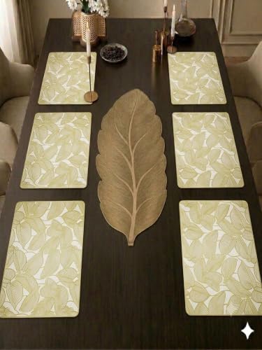Image of Dakshya Industries PVC Waterproof Table Placemat & Table Runner Combo Set | 6 Dining Table Mats + 1 Runner | Heat Resistant, Washable, Non-Slip Table Mat Set (Table Luxe)