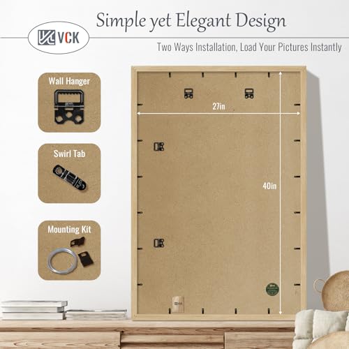 Image of VCK 27x40 Poster Frame Solid Wood Natural 3 Pack Picture Frames 27 x 40 Inches with Wall Mounting Hanging