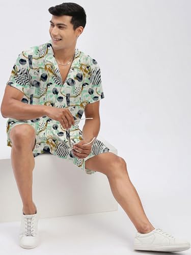 Image of Amazon Brand - Anarva Mens Camouflage Printed Co-ord Set | Half Sleeve Shirt and Shorts Set | Casual Summer Outfit for Beach, Travel, Vacation -