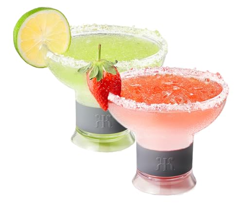Image of Frozen Margarita & Cocktail Chiller Glasses | Set of 2 | 12 OZ Unbreakable Tritan Acrylic, Double Wall Plastic Insulated Glass to Keep Your Drink Cool with Freeze Gel Glass, SiliconeHolder (12 OZ)