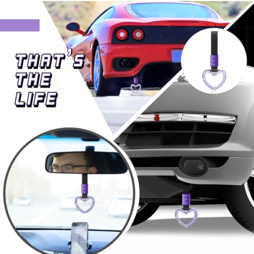 Image of Fabbay Bling Car Accessories Bling Heart Handle Ring Car Accessory for Women Hearts Strap Drift Charm Rear Bumper Warning Ring Decoration for Auto Bus Interior Exterior (Light Purple,Heart Style)