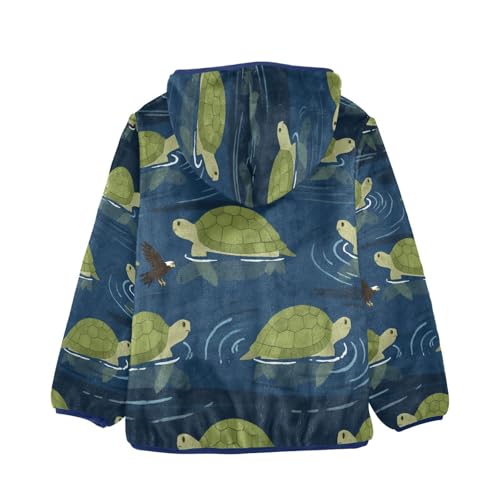 Turtles Swimming with Bird Flying Toddler Fleece Jacket Girl Boys Hooded Fleece Jacket Coat Warm Outwear Zip-up 3-10T2