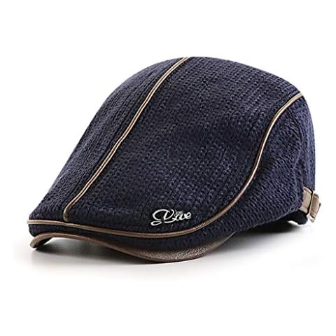 Exing Men Winter Warm Knitted Duckbill Beret Hat Cabbie Newsboy Elderly Visor Flat Cap Beret Cap for Men Cover