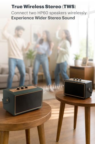 Image of Schneider ENERZA HP60 Wireless Portable Home Audio Speaker | 60W Triple-Driver 360 Sound | Wooden Acoustic Enclosure with Bluetooth 5.4 IPX4 Splashproof | Vintage Classic Design - Jade