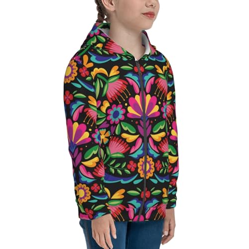 Colorful Floral Embroidery Mexican Kid Hoodies Boys Zip Up Sweatshirts Girls Pullover with Pocket4
