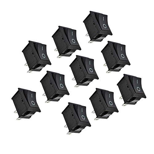 Botón de palanca de 2 pines a presión AC 6A250V 10A125V KCD1 OnOff Mini Boat Rocker Switch Negro para coche, barco y electrodomésticos, 10 unidades