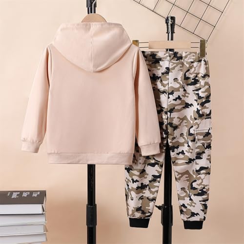 Image of Boys 2 Piece Outfits Long Sleeve Hooded Sweatshirt Top Camouflage Sweatpants Fall Winter Clothing Set 5-10T