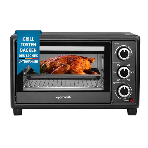 OptimumX Mini Four Électrique 20L – Four Compact à Chaleur Tournante, 1380W, 6 Fonctions de Cuisson, Minuterie 60 min, Noir