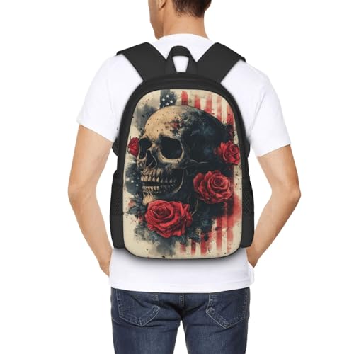 Image of Floral Skull Print Backpack For Men Women Lightweight Daypack For Daily Commutes Business Travel Hiking