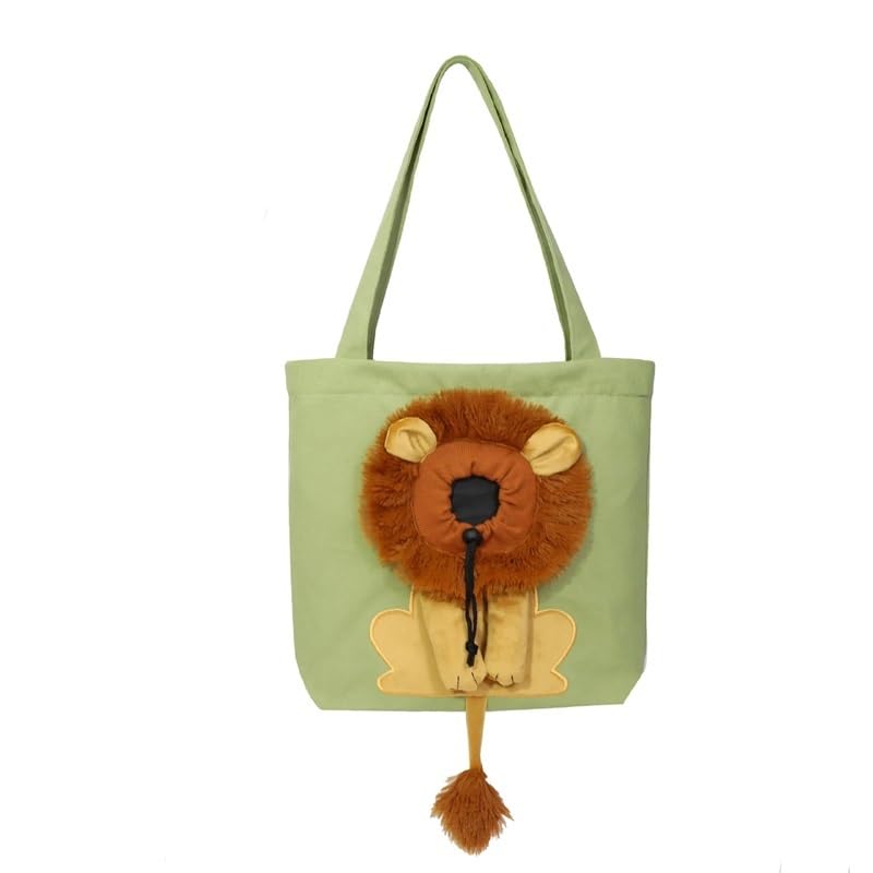 Sac à bandoulière lion pour chat et chien vert - Toile respirante moins de 6.5kg