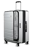 LUGGEX Silver 26 Inch Luggage with Spinner Wheels, Expandable Hard Shell Checked Suitcase with Front