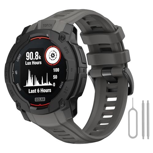 22mm �o���h Compatible for Garmin Instinct 3 45mm�C�X�|�[�c�V���R�����X�g�����o���h (�J�[�{���O���[)