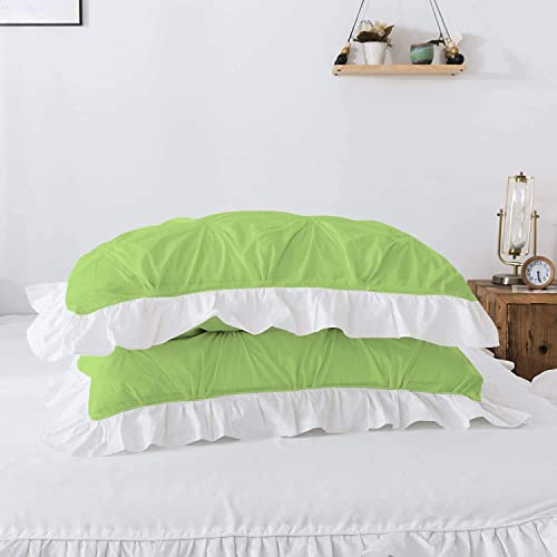 Image of 300 TC Pinch Ruffle 2 Tone Duvet /Razai /Blanket Cover with 2 Pillow Cover- 100% Cotton (Zipper Closure) Razai Cover 3 PC Set, Soft & Lightweight-King Size White /Sage