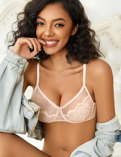 Image of Avidlove Lace Bras for Women Sheer Balconette Underwire Unlined Everyday Bras Lingerie