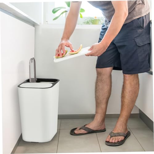 Caneca de basura con doble compartimento beige para baño miniatura 4