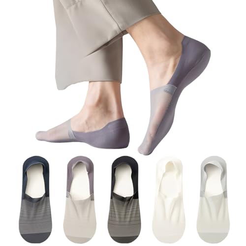 No Show Socks Men, Invisible Ice Silk Low Cut Non Slip Socks for Flats Boat Sneaker, 5 Pairs