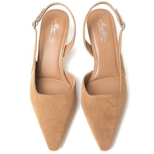 Image of Mostrin Kitten Heels for Women Slingback Pointed Closed Toe Heels Women's Pumps Shoes for Wedding, Party, Commuting