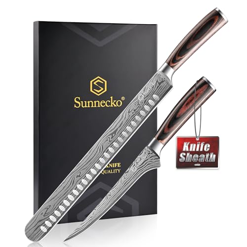 Comparison: Best Knife For Bbq Meat 5 Sunnecko Professional BBQ Carving Knife Set, Slicing and Boning Knife for Meat Cutting,German High Carbon Stainless Steel Carving Knife for Meat and Turkey.