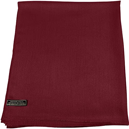 CJ Apparel Burgundy Maroon Solid Color Fringe Design Nepalese Shawl Seconds Scarf Wrap Stole Throw Head Wrap Pashmina Hand Made in Nepal New
